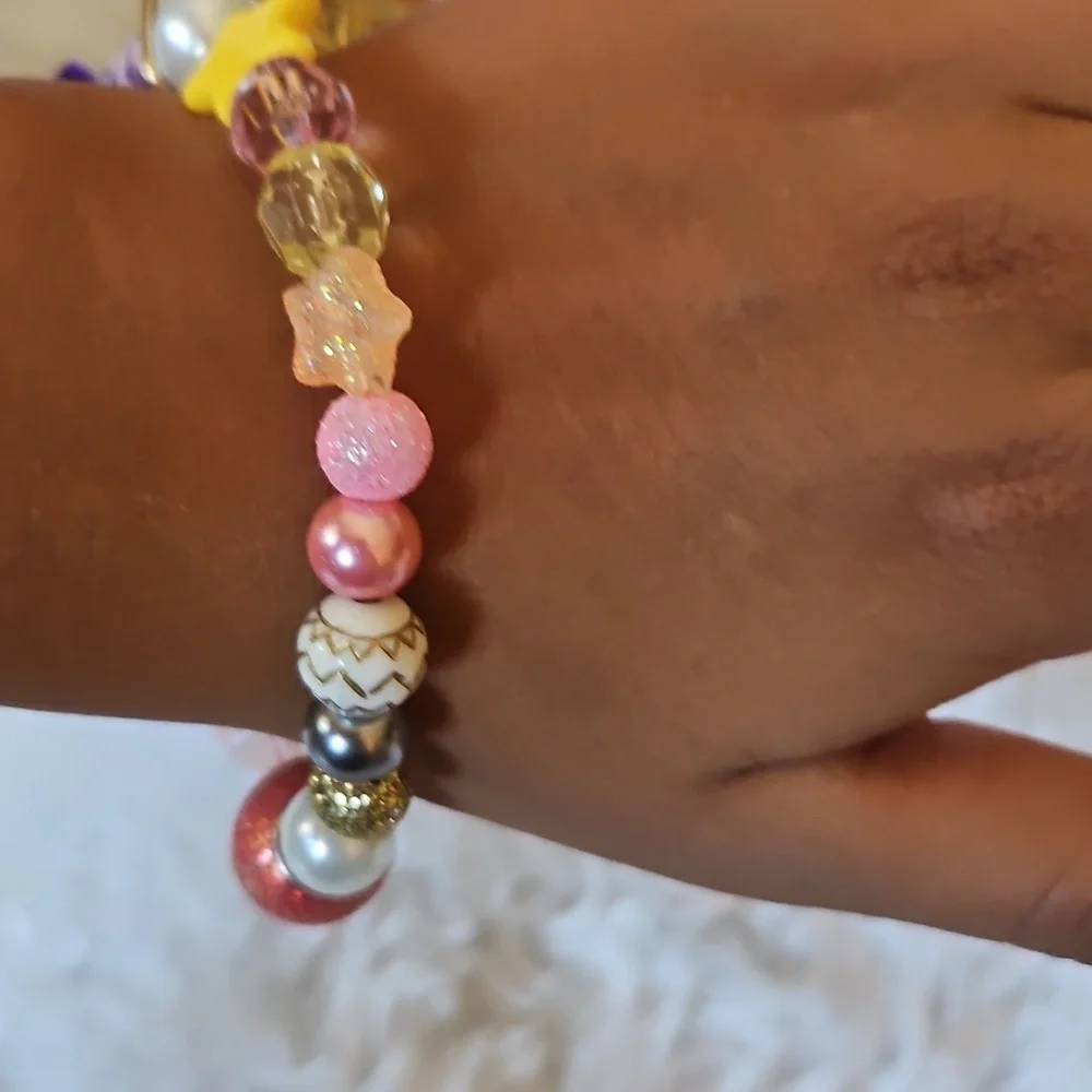Handmade Bag Charm Accessory Colorful Beaded Bracelet stretchy kid's jewelry 4